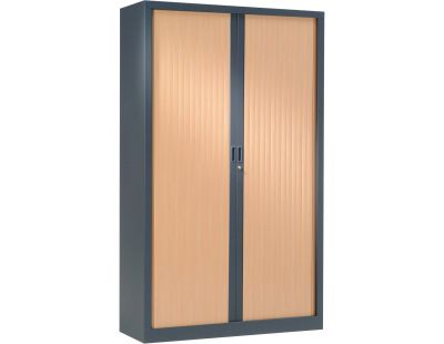 Armoire de bureau portes à rideaux 3 étagères (Anthracite, Hêtre)