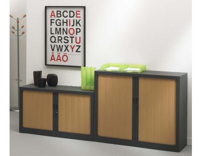 Armoire de bureau portes à rideaux 2 étagères (Anthracite, Hêtre)