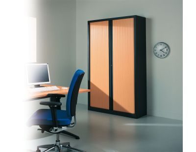 Armoire de bureau portes à rideaux 3 étagères (Anthracite, Merisier)