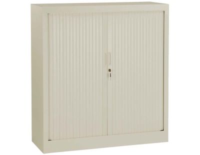 Armoire de bureau portes à rideaux 2 étagères (Beige)
