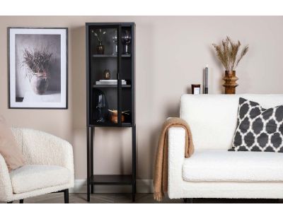Armoire vitrée avec étagère en acier Misha (Noir)