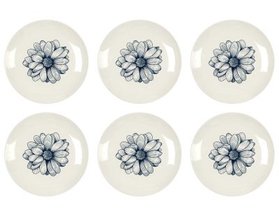 Assiette en porcelaine Cottage 20 cm (Lot de 6) (Blanc et bleu)