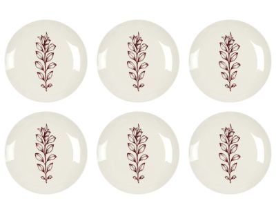 Assiette en porcelaine Cottage 20 cm (Lot de 6) (Blanc et bordeaux)