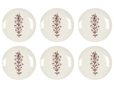 Assiette en porcelaine Cottage 20 cm (Lot de 6) (Blanc et bordeaux)