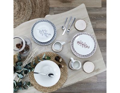 Assiette en porcelaine Cottage 20 cm (Lot de 6) (Blanc et bordeaux)