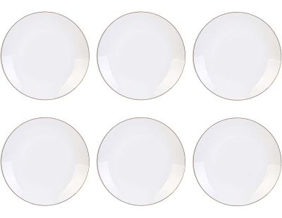 Assiette en porcelaine avec liseré doré (Lot de 6) (Assiettes plates - 26 cm)