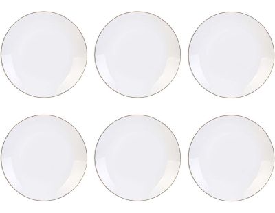 Assiette en porcelaine avec liseré doré (Lot de 6) (Assiettes plates - 26 cm)