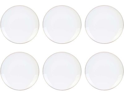 Assiette en porcelaine avec liseré doré (Lot de 6) (Assiettes plates - 20 cm)