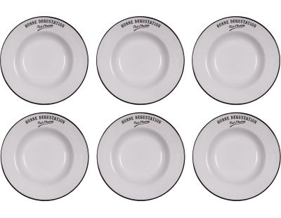 Assiettes en grès blanc Bonne dégustation (Lot de 6) (Assiettes creuses - 23 cm)