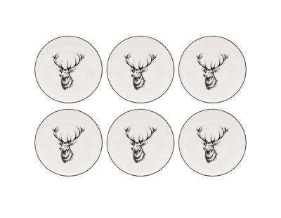 Vaisselle Cerf en porcelaine blanche et noire (lot de 6) (Assiette Ø19)