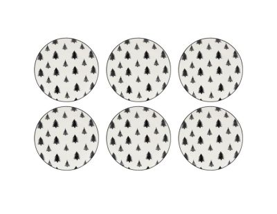 Vaisselle sapin en porcelaine noires et blanches (lot de 6) (Assiette Ø19)