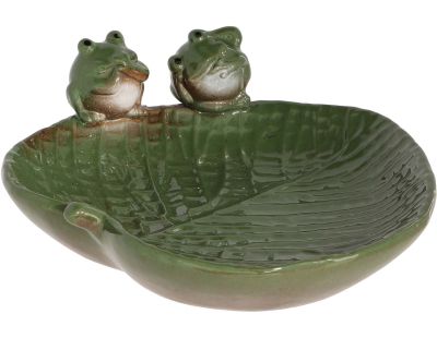 Bain oiseau en grès Nature (Grenouilles vertes)