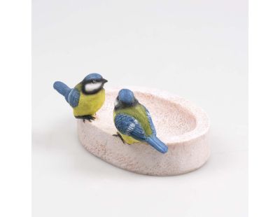 Bain oiseau en résine avec oiseaux 20 x 15 x 10.5 cm (Mésange charbonnière)