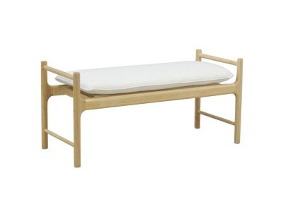 Banc en bois avec coussin en coton blanc