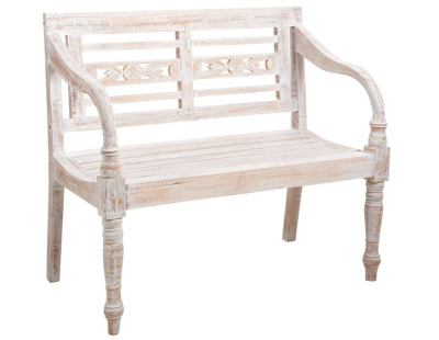 Banc 2 places en acajou (Blanc patiné)