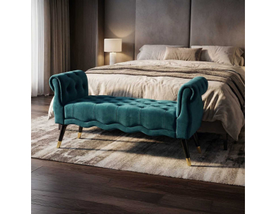 Banc en tissu Paris 120 x 40 x 60 cm (Bleu sarcelle - Noir et  Doré)