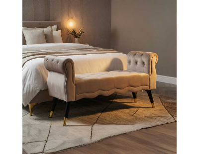 Banc en tissu Paris 120 x 40 x 60 cm (Gris - Noir et Doré)