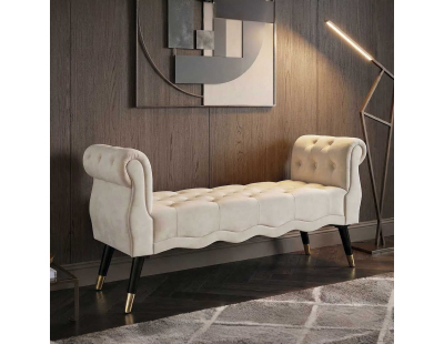 Banc en tissu Paris 120 x 40 x 60 cm (Crème - Noir et Doré)