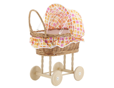 Berceau de poupée en osier buff tissu à carreaux