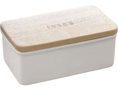 Beurrier en céramique couvercle en bois Tosca