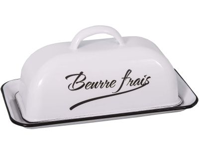 Beurrier en métal émaillé Brasserie bistrot (Blanc)