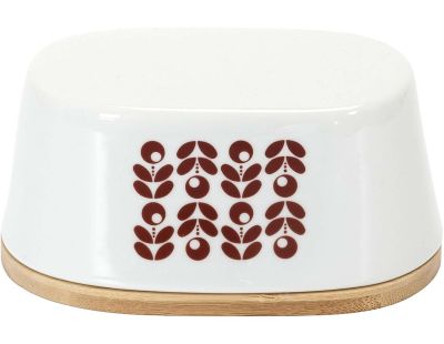 Beurrier en porcelaine plateau en bambou Rétro (Blanc et rouge)