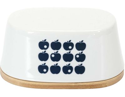 Beurrier en porcelaine plateau en bambou Rétro (Blanc et bleu)