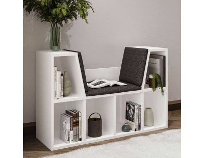 Bibliothèque avec banc en aggloméré Livora (Blanc et anthracite)