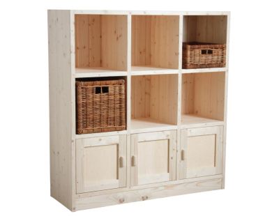 Bibliothèque 6 cases 3 portes en épicéa brut