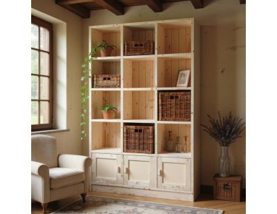 Bibliothèque 12 cases 3 portes en épicéa brut