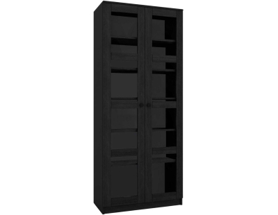 Bibliothèque 2 portes en aggloméré et verre Lucas (Noir)