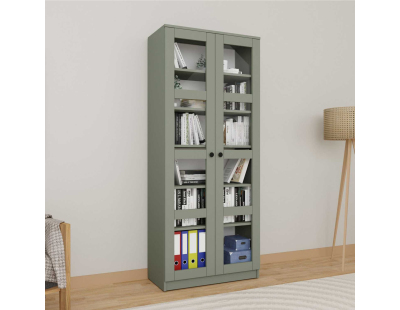 Bibliothèque 2 portes en aggloméré et verre Lucas (Vert)