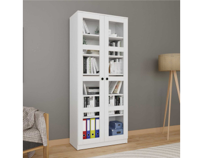 Bibliothèque 2 portes en aggloméré et verre Lucas (Blanc)