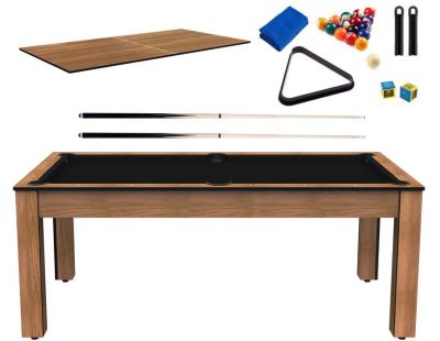 Billard convertible table 8 personnes Arizona + plateau dinatoire + pack d'accessoires (Hêtre boisé et noir (tapis))