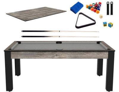 Billard convertible table 8 personnes Arizona + plateau dinatoire + pack d'accessoires (Industriel et noir grainé ; Tapis gris)
