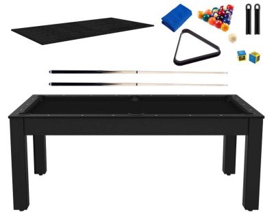 Billard convertible table 8 personnes Arizona + plateau dinatoire + pack d'accessoires (Noir grainé et noir (tapis))
