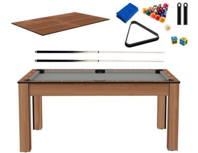 Billard convertible table 6 personnes Texas + plateaux dinatoires + pack accessoires Confort (Hêtre boisé et gris (tapis))