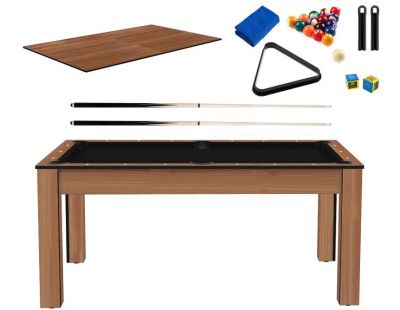 Billard convertible table 6 personnes Texas + plateaux dinatoires + pack accessoires Confort (Hêtre boisé et noir (tapis))