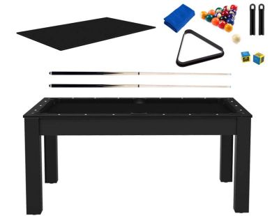 Billard convertible table 6 personnes Texas + plateaux dinatoires + pack accessoires Confort (Noir grainé et noir (tapis))