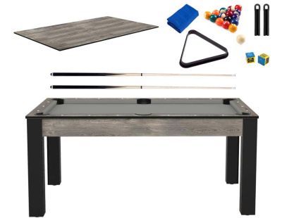 Billard convertible table 6 personnes Texas + plateaux dinatoires + pack accessoires Confort (Industriel et gris (tapis))