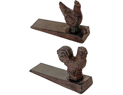 Bloque porte en fonte Coq et poule 11 x 3 x 8 cm (Lot de 2)