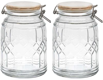 Bocal de conservation couvercle en bambou  (Lot de 2) (1.8 litres)