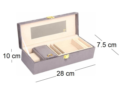 Boîte à bijoux en velours 28x10 cm Chic (Gris)