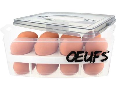 Boite à oeufs en plastique 24 emplacements 2 étages (Couvercle gris)