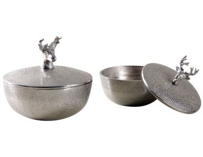 Boites rondes cerfs en aluminium (Lot de 2)