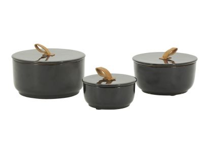 Boites rondes en métal laqué noir (Lot de 3)