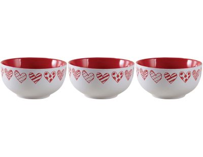 Bol en grès blanc avec coeur rouge (Lot de 3)