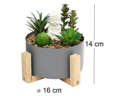 Bouddha avec plantes succulentes 16 x 14 cm (Gris)