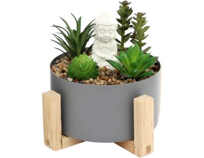 Bouddha avec plantes succulentes 16 x 14 cm (Gris)