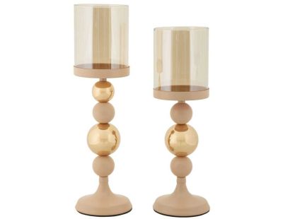 Bougeoir en métal Glazed (Lot de 2) (Rose et doré)